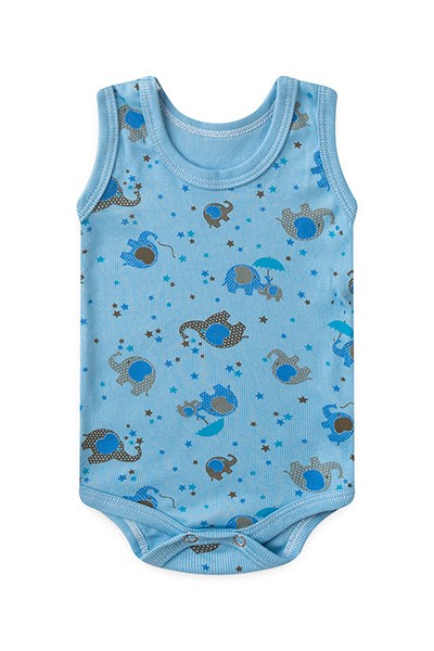Body Bebê Masculino Regata Canelado Azul Elefante (P/M/G) - Top Chot - Tamanho P - Azul