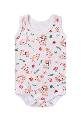 Body Bebê Regata Canelado Branco Raposinha (P/M/G) - Top Chot