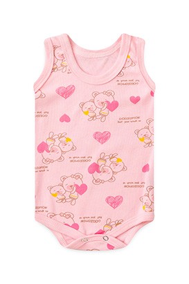 Body Bebê Feminino Regata Canelado Rosa Ursa Coração (P/M/G) - Top Chot