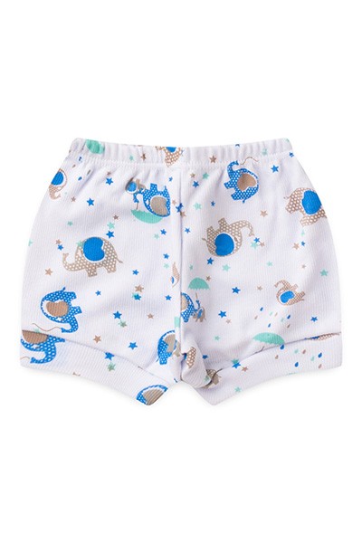 Tapa Fralda (Shorts) Bebê Canelado Branco Elefante Azul (P/M/G) - Top Chot - Tamanho M - Branco