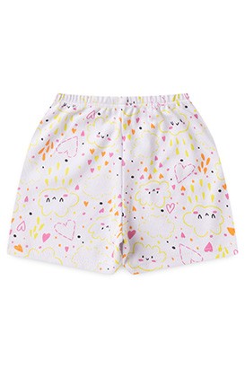 Shorts Bebê Feminino Canelado Branco Nuvem Coração (P/M/G) - Top Chot