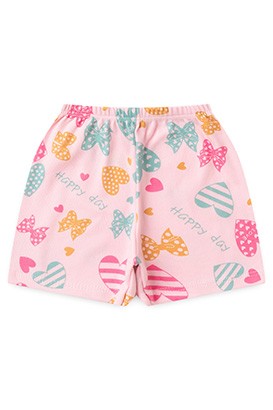 Shorts Bebê Feminino Canelado Rosa Coração (P/M/G) - Top Chot