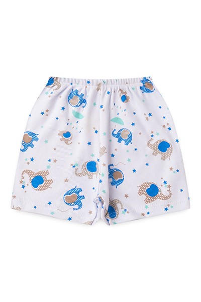 Shorts Bebê Canelado sem Punho Branco Elefante Azul (P/M/G) - Top Chot - Tamanho G - Azul