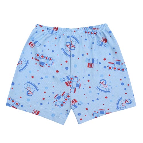 Shorts Bebê Masculino Canelado Azul Trenzinho (P/M/G) - Top Chot - Tamanho P - Azul