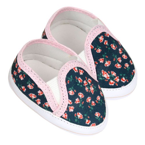 Tênis Bebê Feminino Slip-On Floral Preto Rosa (P/M/G/GG) - Baby Soffete - Tamanho M - Preto,Rosa