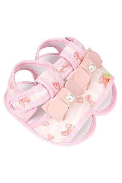Sandália Bebê Feminino Flor e Laços (P/M/G/GG) - Baby Soffete - Tamanho G - Rosa