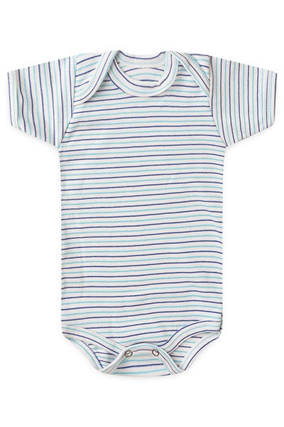 Body Bebê Canelado Listrado Manga Curta (RN/P/M/G) - Top Chot - Tamanho M - Azul Marinho,Turquesa