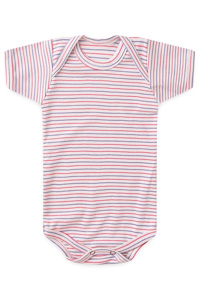 Body Bebê Canelado Listrado Manga Curta (RN/P/M/G) - Top Chot - Tamanho G - Rosa,Lilás