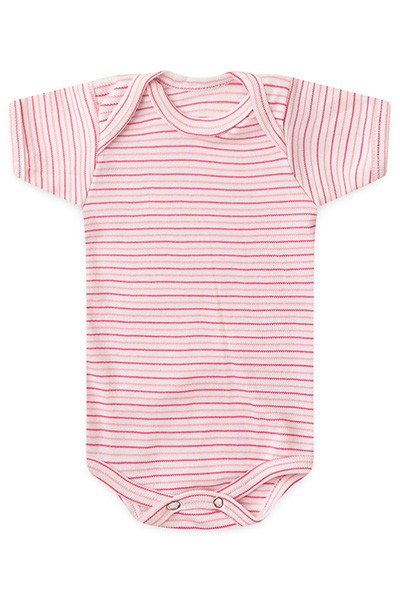 Body Bebê Canelado Listrado Manga Curta (RN/P/M/G) - Top Chot - Tamanho G - Rosa