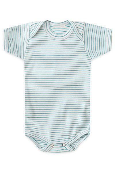 Body Bebê Canelado Listrado Manga Curta (RN/P/M/G) - Top Chot - Tamanho G - Turquesa