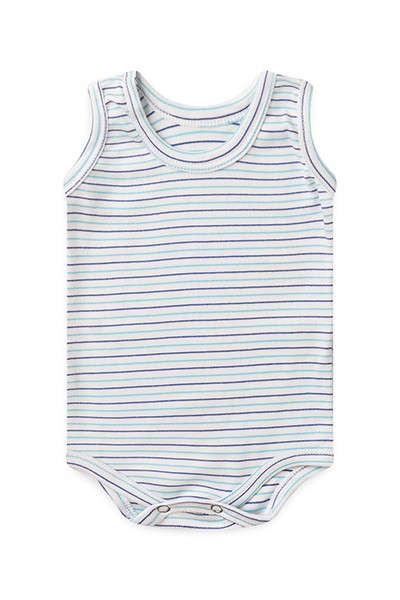 Body Bebê Canelado Listrado Regata (P/M/G) - Top Chot - Tamanho G - Azul Marinho,Turquesa
