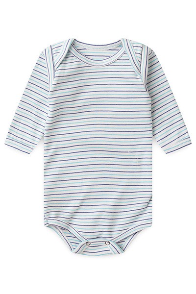 Body Bebê Canelado Listrado Manga Longa (RN/P/M/G) - Top Chot - Tamanho G - Azul Marinho,Turquesa