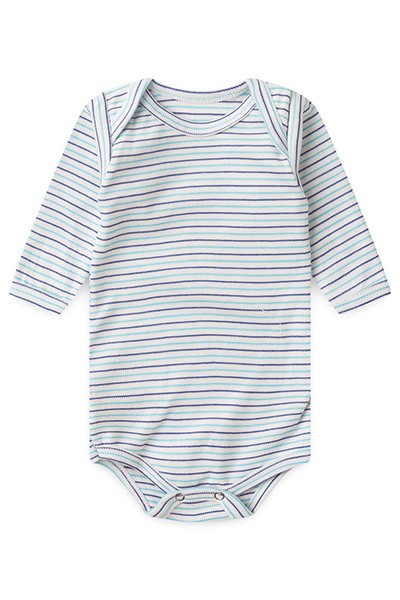 Body Bebê Canelado Listrado Manga Longa (RN/P/M/G) - Top Chot - Tamanho M - Azul Marinho,Turquesa