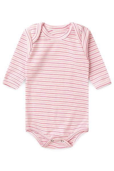 Body Bebê Canelado Listrado Manga Longa (RN/P/M/G) - Top Chot - Tamanho M - Rosa