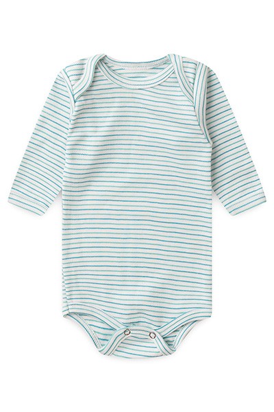 Body Bebê Canelado Listrado Manga Longa (RN/P/M/G) - Top Chot - Tamanho M - Turquesa