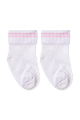 Meia Beb� Feminina Botinha Branca e Rosa Listras (14 a 19) - Winston