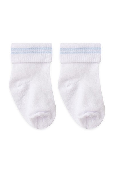 Meia Bebê Masculina Botinha Branco e Azul Listras (14 a 19) - Winston - Tamanho 14-15 - Branco,Azul