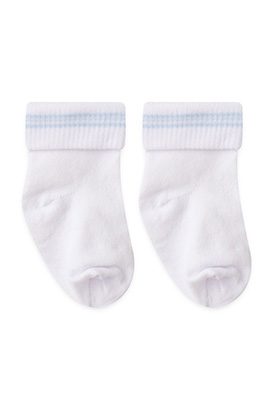 Meia Beb� Masculina Botinha Branco e Azul Listras (14 a 19) - Winston