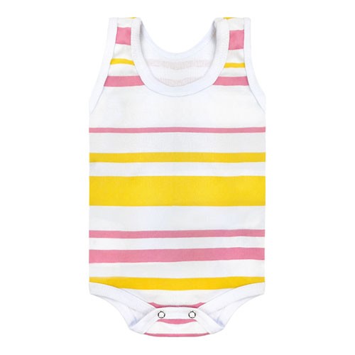Body Bebê Feminino Regata Canelado Listrado Amarelo e Rosa (P/M/G) - Top Chot - Tamanho G - Amarelo,Rosa
