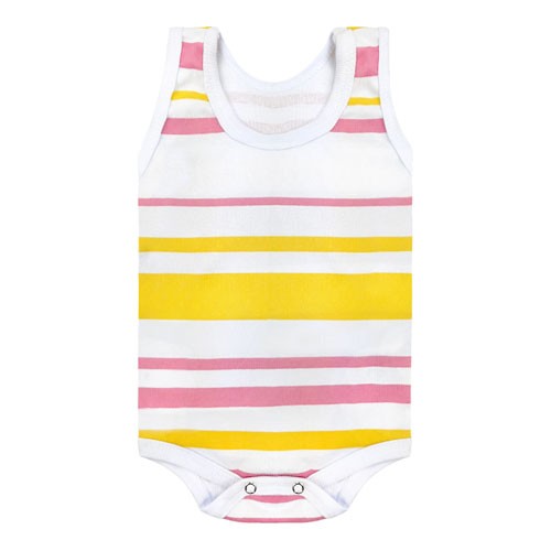 Body Bebê Feminino Regata Canelado Listrado Amarelo e Rosa (P/M/G) - Top Chot - Tamanho M - Amarelo,Rosa