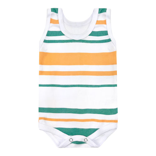 Body Bebê Regata Canelado Listrado Verde e Laranja (P/M/G) - Top Chot - Tamanho G - Verde,Laranja