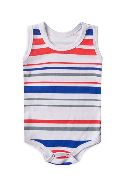 Body Bebê Masculino Regata Canelado Listrado Vermelho e Azul Marinho (P/M/G) - Top Chot - Tamanho P - Vermelho,Azul Marinho
