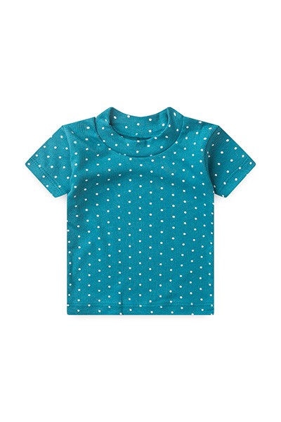 Camiseta Bebê Canelada Escura Poá Manga Curta (P/M/G) - Top Chot - Tamanho G - Petróleo