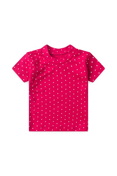 Camiseta Bebê Canelada Escura Poá Manga Curta (P/M/G) - Top Chot - Tamanho P - Pink