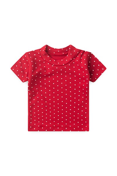 Camiseta Bebê Canelada Escura Poá Manga Curta (P/M/G) - Top Chot - Tamanho G - Vermelho