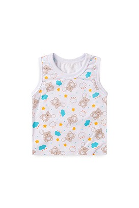 Camiseta Bebê Masculina Meia Malha Regata Branca Ursinho Balões (P/M/G) - Top Chot