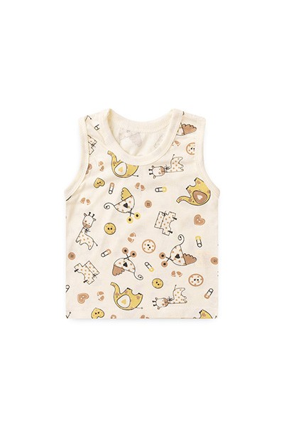 Camiseta Bebê Meia Malha Regata Creme Safari Baby (P/M/G) - Top Chot - Tamanho P - Creme