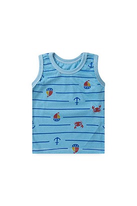 Camiseta Bebê Masculina Meia Malha Regata Azul Caranguejinho Âncora (P/M/G) - Top Chot