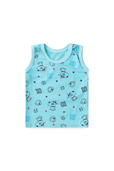 Camiseta Bebê Masculino Regata Meia Malha Turquesa Beisebol (P/M/G) - Top Chot - Tamanho G - Turquesa