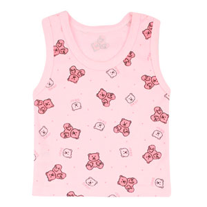 Camiseta Bebê Feminina Canelada Regata Rosa Ursinhos (M/G) - Top Chot - Tamanho G - Rosa