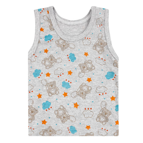 Camiseta Regata Bebê Masculina Canelada Mescla Ursinho Balões (P/M/G) - Top Chot - Tamanho M - Mescla