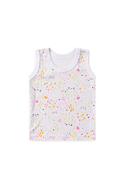 Camiseta Bebê Regata Feminino Canelado Branco Nuvem Coração (P/M/G) - Top Chot - Tamanho G - Branco
