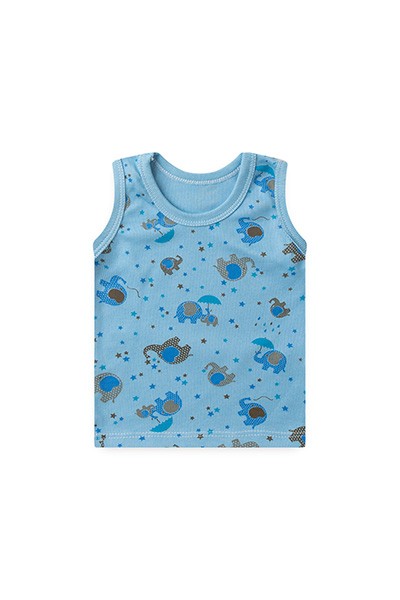 Camiseta Bebê Masculina Regata Canelada Azul Elefante (P/M/G) - Top Chot - Tamanho P - Azul