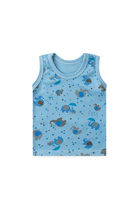 Camiseta Bebê Masculina Regata Canelada Azul Elefante (P/M/G) - Top Chot