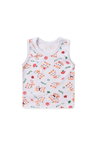 Camiseta Bebê Regata Canelada Branca Raposinha (P/M/G) - Top Chot - Tamanho M - Branco