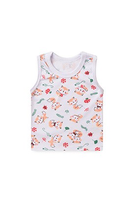 Camiseta Bebê Regata Canelada Branca Raposinha (P/M/G) - Top Chot