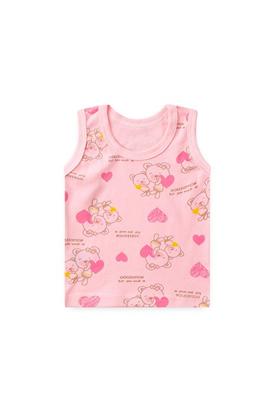Camiseta Regata Bebê Feminina Canelada Rosa Ursa Coração (P/M/G) - Top Chot - Tamanho P - Rosa