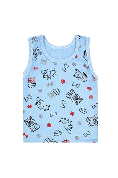 Camiseta Regata Bebê Masculina Canelada Azul Doguinho (P/M/G) - Top Chot - Tamanho P - Azul