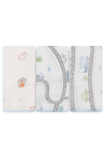 Kit Toalha de Boca Bebê Masculino Azul e Branco (3 unidades) - Papi - Tamanho único - Azul,Branco