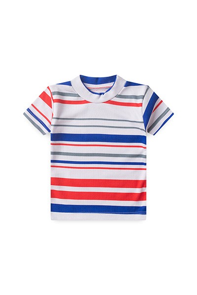 Camiseta Bebê Masculina Listras Grandes Manga Curta Azul Marinho e Vermelho (P/M/G) - Top Chot - Tamanho M - Branco,Azul Marinho,Vermelho