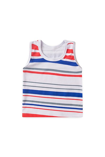 Regata Bebê Masculina Azul Marinho com Vermelho Listrada (P/M/G) - Top Chot - Tamanho G - Azul Marinho,Vermelho