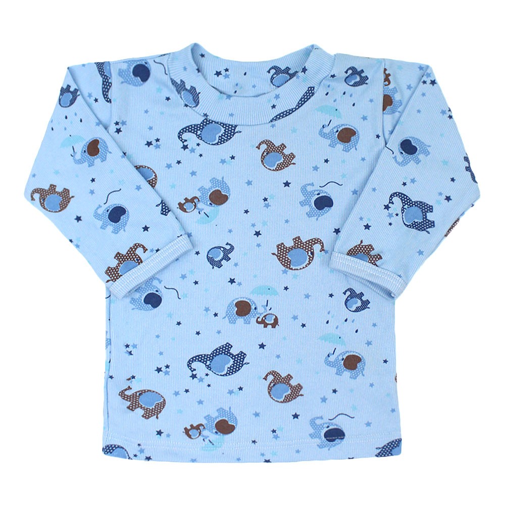 belt function Armstrong Camiseta Bebê Manga Longa Azul Elefantinho | Bebê Fofuxo