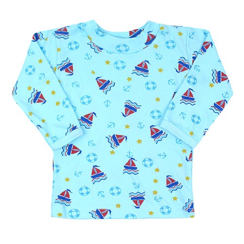 Camiseta Bebê Masculina Canelada Manga Longa Turquesa Nautico (P/M/G) - Top Chot - Tamanho M - Turquesa