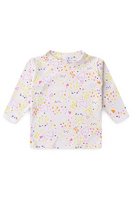 Camiseta Bebê Feminina Canelada Manga Longa Branca Nuvem Coração (1/2/3) - Top Chot