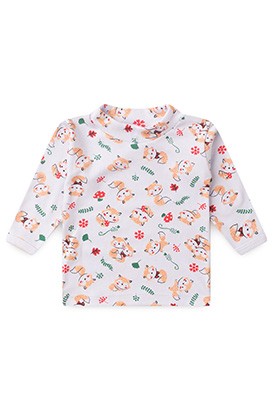 Camiseta Bebê Canelada Manga Longa Branca Raposinha (1/2/3) - Top Chot