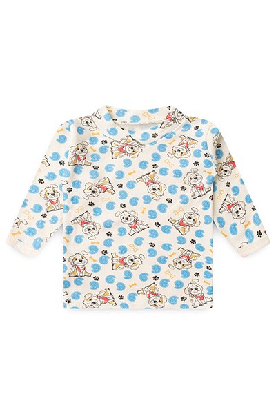 Camiseta Bebê Canelada Manga Longa Creme Doguinho (1/2/3) - Top Chot - Tamanho 3 - Creme
